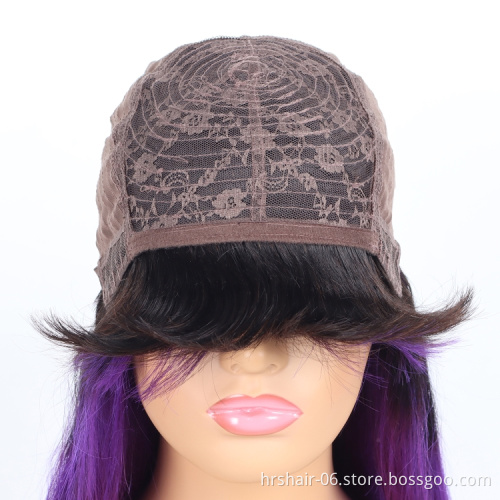 Brazilian Natural Human Hair Wig Full Machine Made Wig For Black Woman 1b/purple Color Cheap Glueless 180% Density Remy Wigs